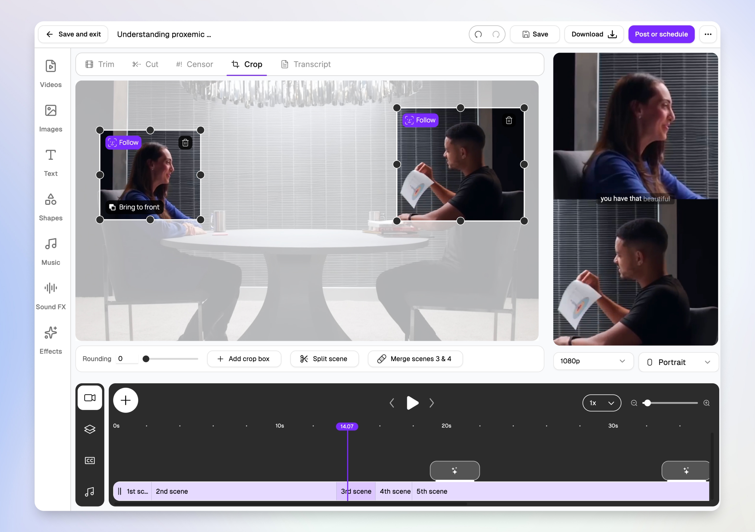 Choppity multi-speaker face tracking and split-screen vertical preview