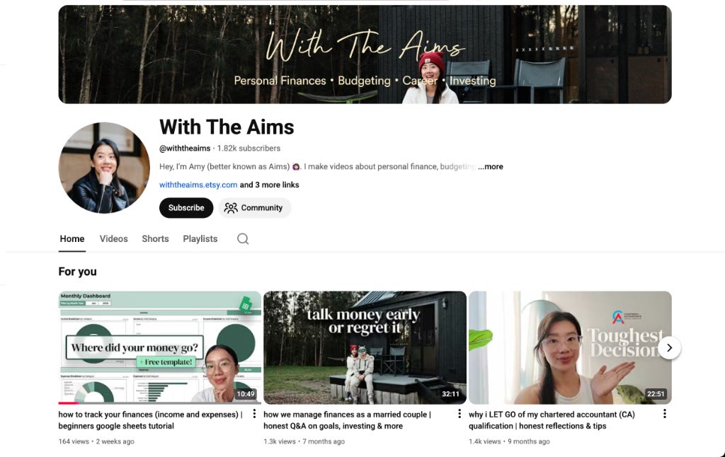 With The Aims YouTube channel showing 1.82K subscribers and 37 videos