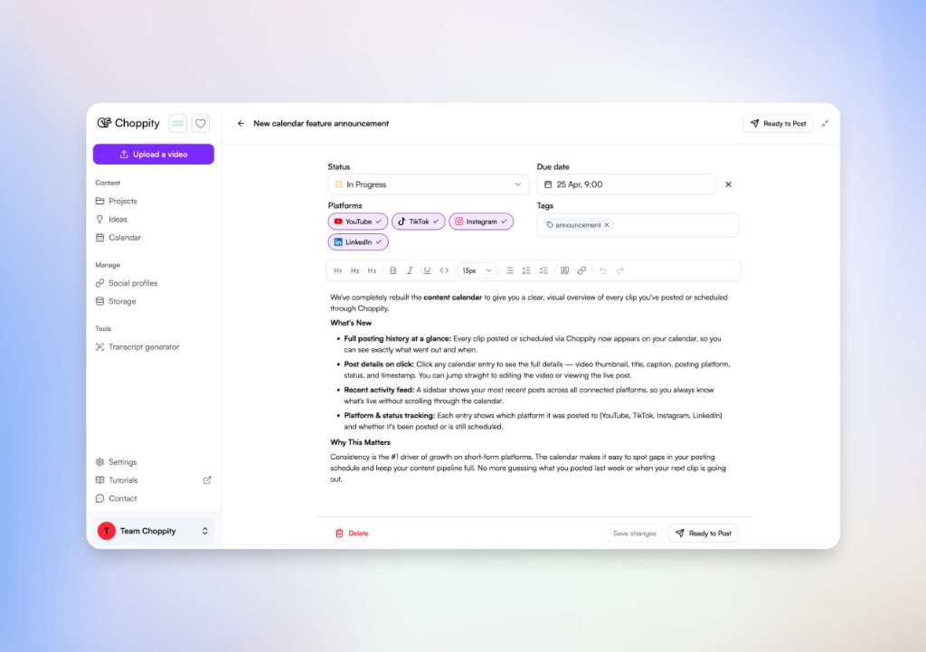 Keep notes, copy, and context on the card