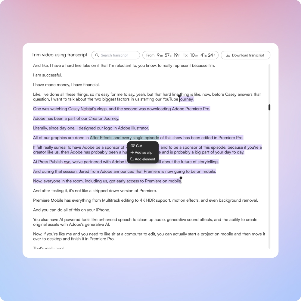 Turn highlights into clips instantly.