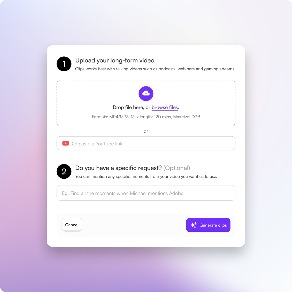 Start with any long-form video, podcast, webinars or talking content.