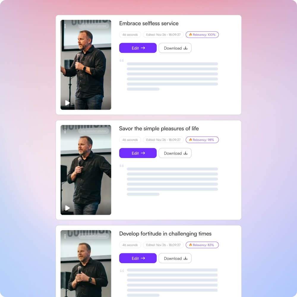 Churches - Turn 1 sermon into 30-50+ short clips that reach more people globally