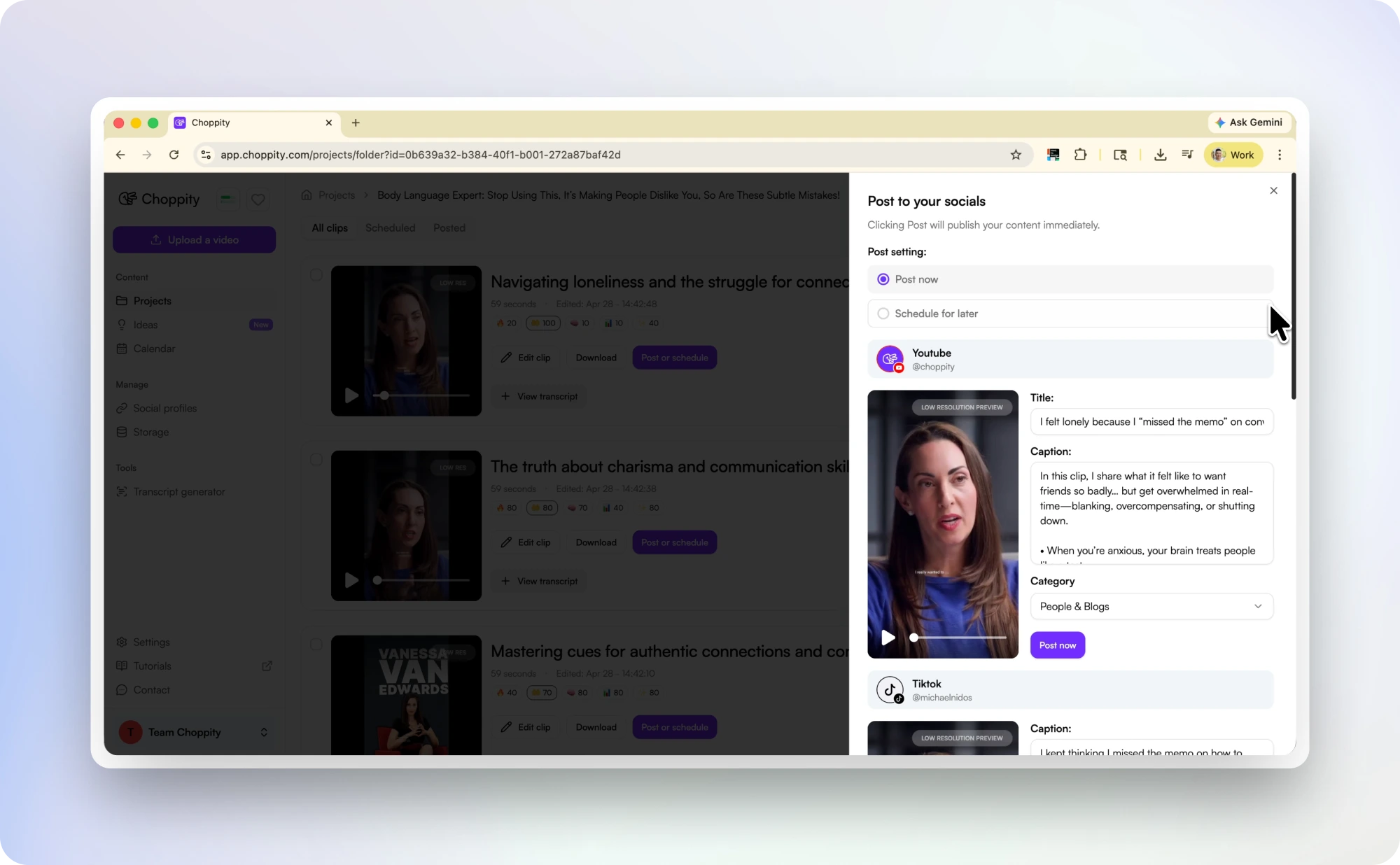 Direct posting & scheduling to TikTok, Reels, Shorts, LinkedIn & Facebook